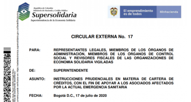 CIRCULAR EXTERNA No. 17 Supersolidaria Julio 17 2020